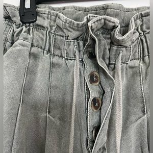 Free People Green High Rise Cropped Harem Paperbag Pants